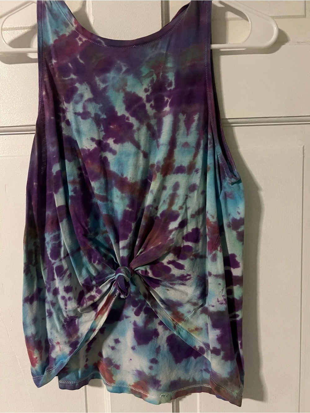 Tie-Dye Knot Front Tank Top - Purple/Teal